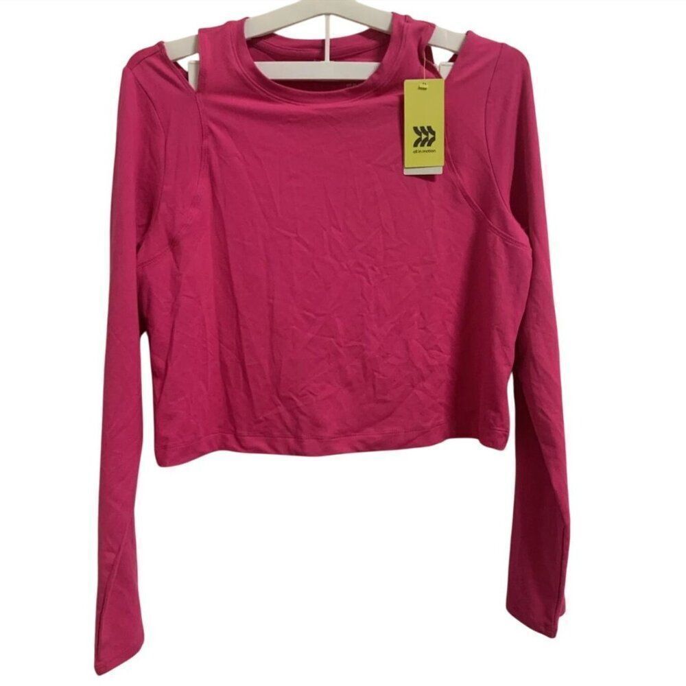 NWT ALL IN MOTION Cropped Long Sleeve Top S Cutout on Shoulder UV Protection - Picture 4 of 9